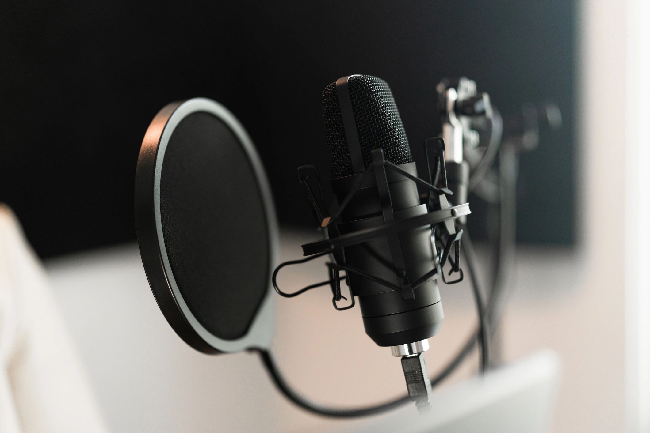 Podcast microphone in a recording studio